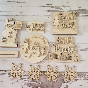 Winter tiered tray decor, Unfinished wood blanks, DIY Winter decor, DIY tiered tray decor, Make your own tiered tray decor