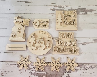 Winter tiered tray decor, Unfinished wood blanks, DIY Winter decor, DIY tiered tray decor, Make your own tiered tray decor