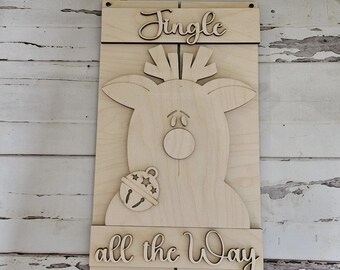 DIY Christmas Reindeer Door Hanger Kit | Unpainted Wood Craft
