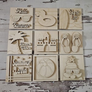 Summer interchangeable signs - Diy summer home decor - diy beach tiered tray decor - Make your own summer decor -diy Wood blank