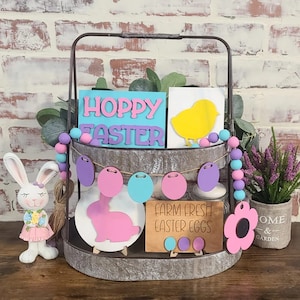 Easter tiered tray laser svg, Spring tiered tray decor glowforge download, Digital download, Easter laser file