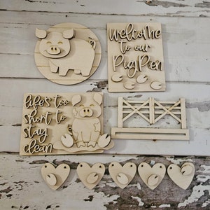 Pig tiered tray wood blank - Diy farm tiered tray - Pig home decor - Animal diy decor - Pig diy tiered tray - wood blanks- Pig craft kits