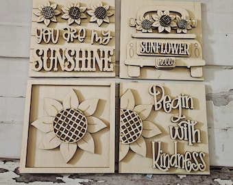 Sunflower interchangeable signs - Diy sunflower home decor - diy sunflower tiered tray decor - Make your own sunflower decor -diy Wood blank