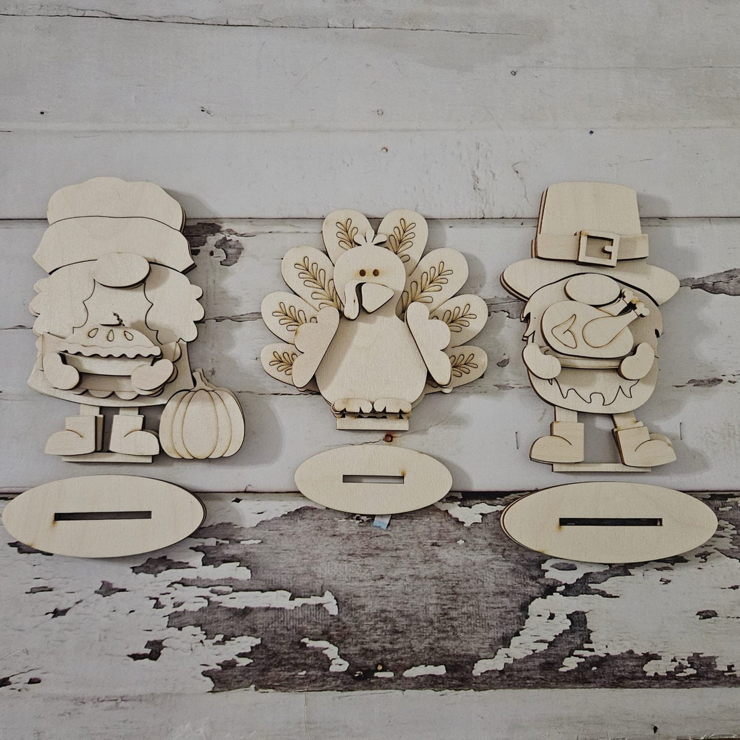 Thanksgiving Gnome Wood Shelf Sitter DIY Kit, Pilgrim & Turkey Decor - Etsy