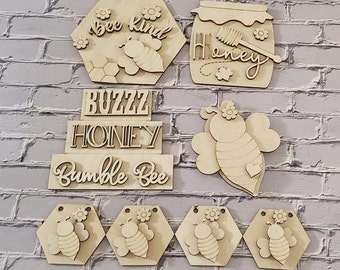 Bee Tiered Tray Bundle DIY - Bee Tiered Tray Decor - Wood Craft Kit - Do It Yourself - DIY Craft Kit - Honey Bee Decor DIY