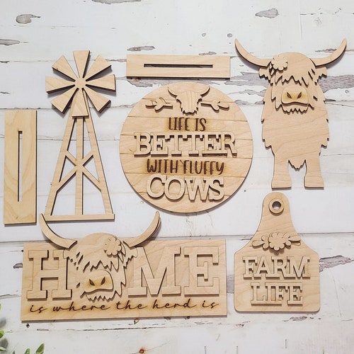 Highland Cow Tiered Tray Decor Unfinished Wood Blanks DIY Etsy