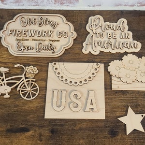 4th of July Tiered Tray Bundle DIY, Tiered Tray Decor blank, Wood Craft Kit, Do It Yourself, DIY Craft Kit, 3D Decor, Patriotic Decor DIY