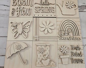 Faça você mesmo: Placas intercambiáveis de bétula para a Páscoa - Decoração de bandeja de vários andares para a primavera