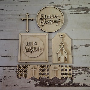 Easter tiered tray decor blank. Make your own tiered tray bundle. Spring Tier decor, Easter decor, Colorful mini signs, Tier tray kit, DIY