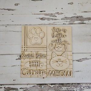 DIY Cat Tiered Tray Blank – Unfinished Birch Wood Decor