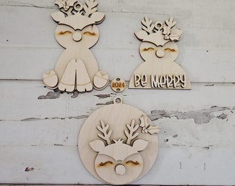 Kit para colorear adornos navideños DIY, adornos de reno de madera