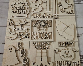 Halloween tiered tray decor bundle - Halloween tiered tray blanks - Fall decor blanks - Halloween DIY decor - Halloween wood blanks