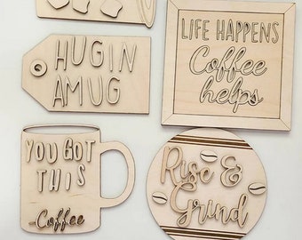 Coffee Tiered Tray Bundle DIY, Tiered Tray Decor blank, Wood Craft Kit, Do It Yourself, DIY Craft Kit, 3D Decor, Coffee Decor DIY