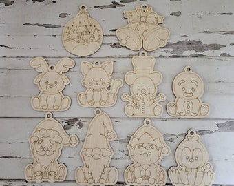 Kit para colorear adornos navideños DIY, 10 adornos de madera