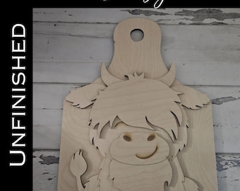 Letrero de puerta de vaca de las Tierras Altas (DIY) en blanco - Manualidades de madera sin pintar