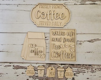 Coffee Tiered Tray Bundle DIY, Tiered Tray Decor blank, Wood Craft Kit, Do It Yourself, DIY Craft Kit, 3D Decor, Coffee Decor DIY
