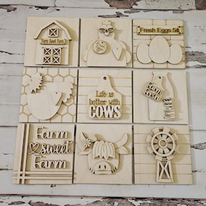 Highland cow interchangeable signs - Diy cow home decor - diy farm tiered tray decor - Make your own Highland cow decor -diy Wood blank