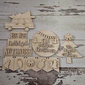 Christmas tiered tray decor diy blank, Tiered Tray Decor blank, Wood Craft Kit, Do It Yourself, DIY Craft Kit, 3D Decor, Christmas Decor DIY