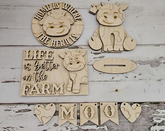 DIY Kuh Tiered Decor Kit, Unbehandelte Holzrohlinge