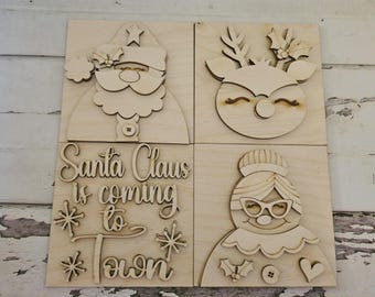 DIY Christmas Tiered Tray Decor Kit: Unfinished interchangeable Craft