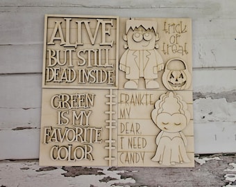 Paquete de decoración de bandejas escalonadas para Halloween, con espacios en blanco de abedul para hacer uno mismo