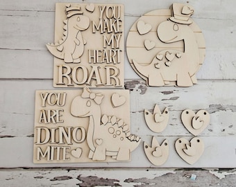 DIY valentijnsdinosaurus gelaagd dienblad decor blanco, houten knutselset