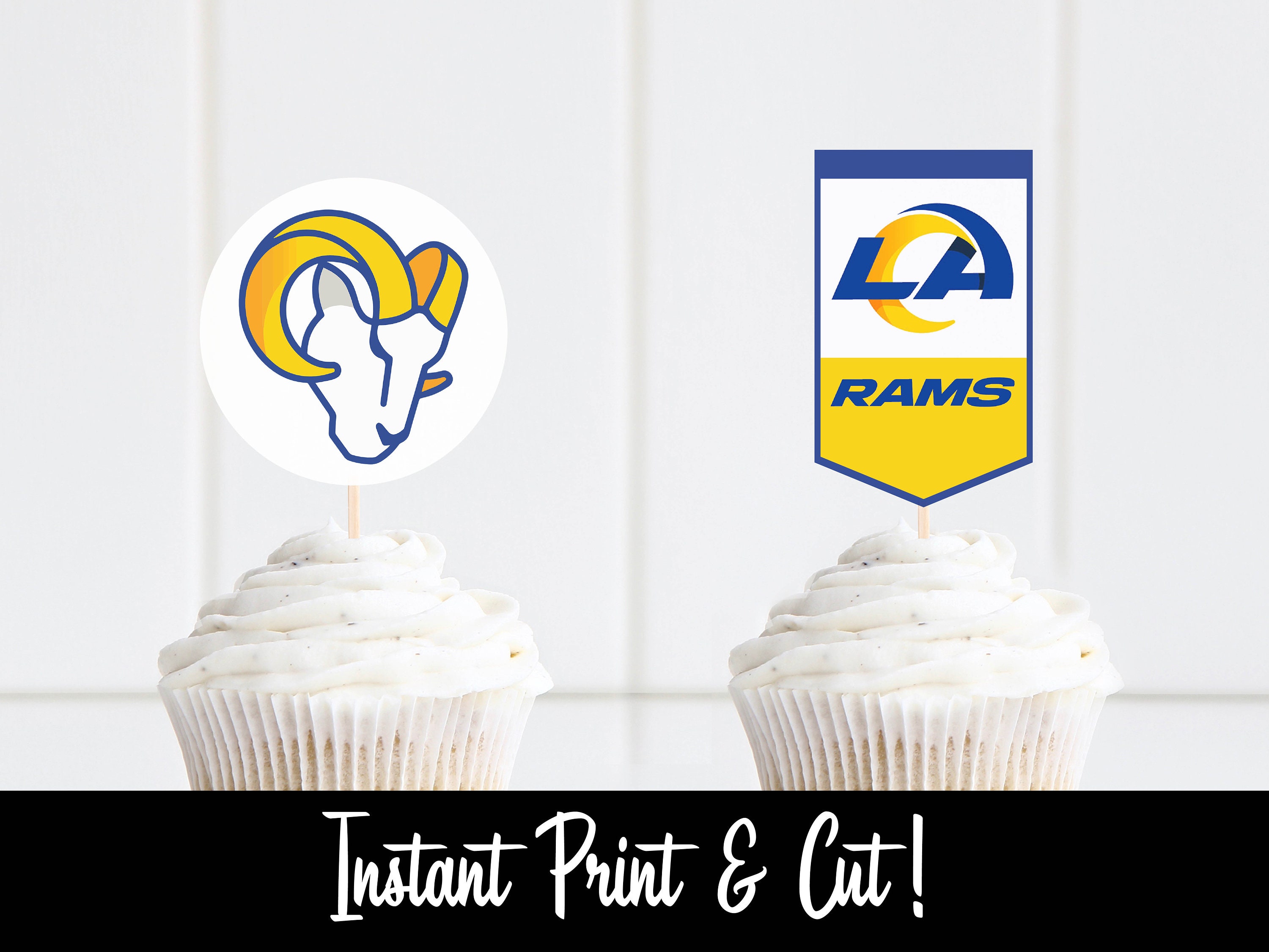 DIY Favors cut and glue to a stick 2in Los Angeles Rams Football Cupcake Toppers Just print PNG File circle