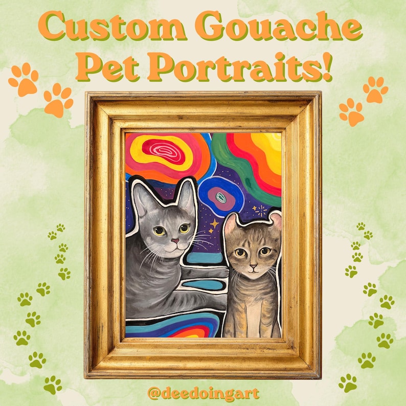 Custom Gouache Pet Portrait! | Colorful Hand Painted Cat/Dog/Animal Portrait | Personalized Painting