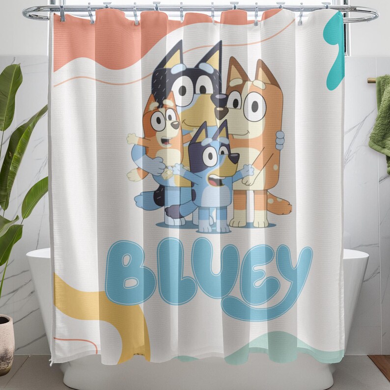 Bluey and Family Kids Shower Curtain, Bluey Family, Bingo, Mom, Dad