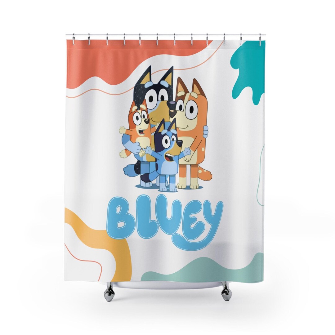 Bluey and Family Kids Shower Curtain, Bluey Family, Bingo, Mom, Dad