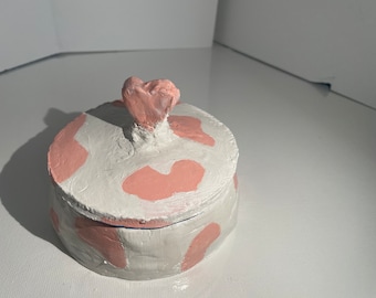 Handmade Cow Print Trinket Jar: Airdry Clay Stash Jar