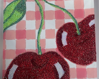 Cherry Checkered Bedazzled Painting