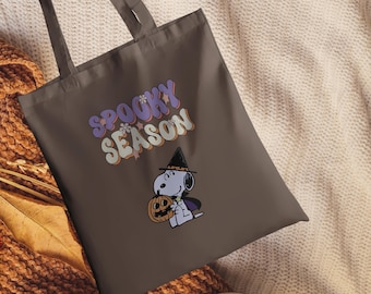 Snoopy Fall Season Linen Tote Bag: Dog Lover Gift