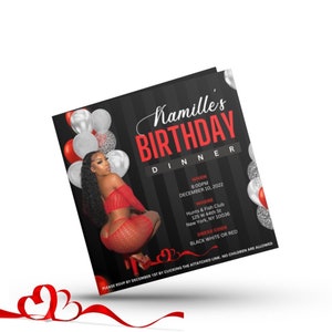 Canva Adult Birthday Invitation Flyer/ Red & Black Invite Template/  Editable Dinner Party Invitation/ DIY Balloon Celebration E-Flyer