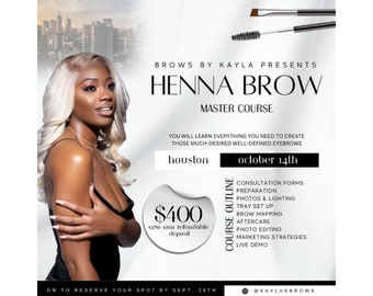 Canva Henna Brow Artist IG Flyer Brow Training Class E Flyer Template Eyebrow Course Content DIY Flyer For Ombre Brow Artist Tinting Flyer