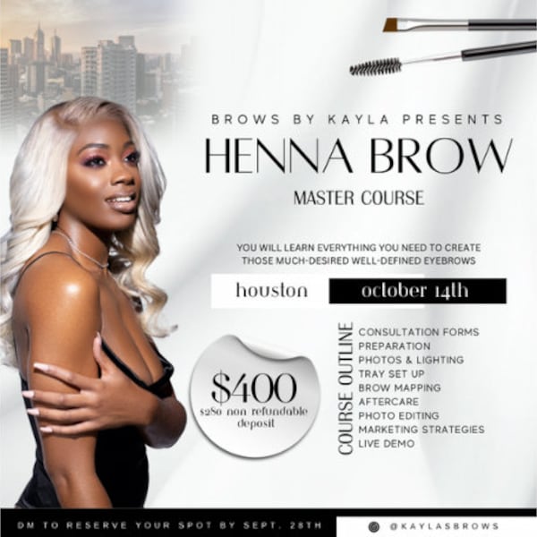 Canva Henna Brow Artist IG Flyer Brow Training Class E Flyer Template Eyebrow Course Content DIY Flyer For Ombre Brow Artist Tinting Flyer