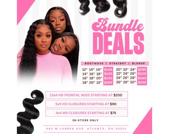 Canva Bundle Deals Pricelist Template/ Editable DIY Hair Sale Flyer Template/ Pink and White Hair Prices E-Flyer/ Digital Bundle Sale Flyer