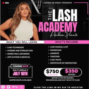 Canva Lash Class Flyer Template Editable DIY Lash Training Course Flyer Lash Tech One On One Ombré Brow Class E Flyer Template