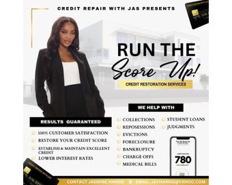 Canva Credit Repair Flyer Template/ Black and Gold Credit Repair Business Flyer/ Editable DIY Credit Services Instagram Template