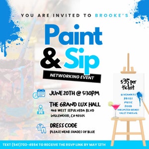 Canva Paint and Sip Invitation Flyer Paint Night Event Digital Invite For Paint Party DIY Sip and Paint E Flyer Template Editable Invitation