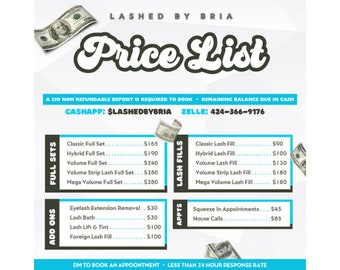 Canva Lash Pricelist Flyer Template Editable Nail Pricelist Template Digital DIY Hair Pricelist E-Flyer For Instagram