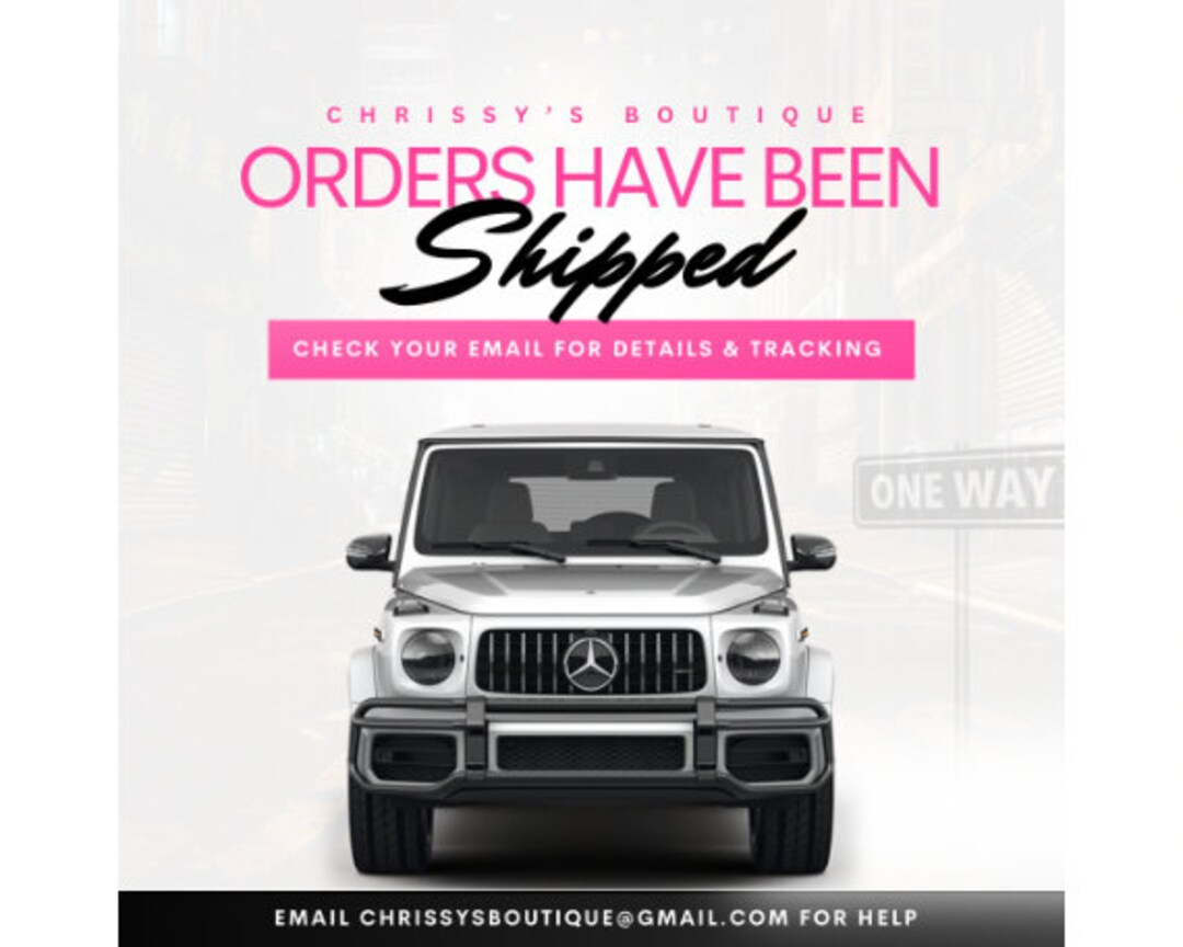 Canva orders have been shipped flyer pink black now shipping digital
