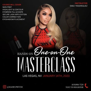 Canva 1on1 Makeup Flyer/ Black Makeup Masterclass E-Flyer Template/ MUA & Hair Course Flyer/ Editable DIY Lash Training Course Flyer