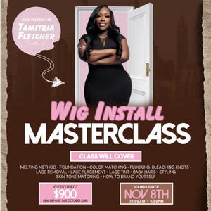 Canva Makeup Masterclass Flyer Template Look and Learn Class Flyer Wig Class Instagram DIY Training Course Flyer Template For Hairstylist