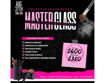 Canva Makeup Artist Master Class Flyer Template DIY 1on1 Makeup Training Course Flyer MUA Flyer Template MUA Class E-Flyer Template