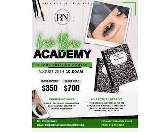 Canva Lash Training Flyer Lash Course Instagram Flyer DIY Lash Class Flyer Template Lash Course E-Flyer Design for 1on1 Lash Masterclass