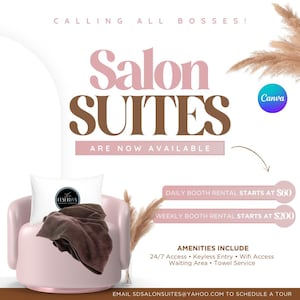 Canva Suites For Rent Flyer Template DIY Salon Suites Flyer Booth For Rent Advertisement Flyer For Salon Suite Rental Amenenties Flyer