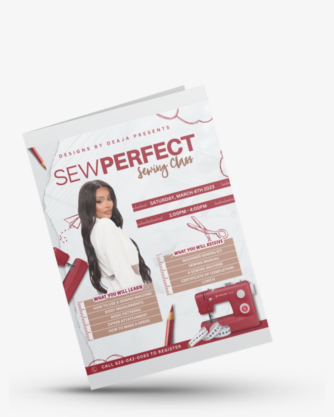 Canva Sewing Class Flyer/ Editable Sewing Machine Course Eflyer