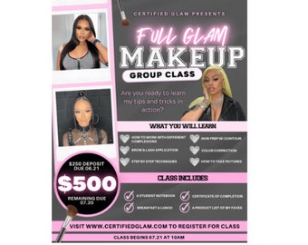 Canva Group Lash Training Flyer/ Pink Makeup Class Template/ Editable Hair Course E-Flyer/ DIY Nail Tech Instagram Flyer Template/ MUA Flyer