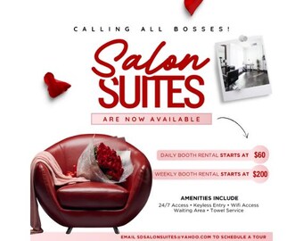 Canva Suites For Rent Vday Flyer Template DIY Salon Suites Flyer Booth For Rent Advertisement Flyer For Salon Suite Rental Amenenties Flyer